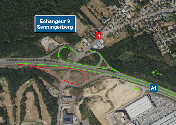 A1: Chantier sur l’échangeur Senningerberg (11-14.10.2024)