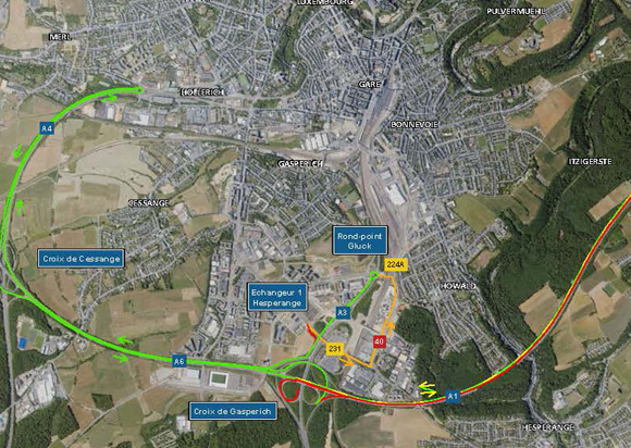 A1: Chantier entre la croix de Gasperich et l’échangeur Kirchberg (23-26.05.2025)