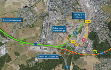 A1: Chantier entre la croix de Gasperich et l’échangeur Kirchberg (23-26.05.2025)