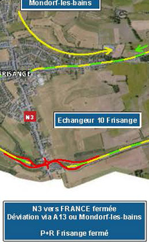 A13 + N3: Chantier dans le cadre des travaux du réaménagement du P+R Frisange (11-21.07.2025)