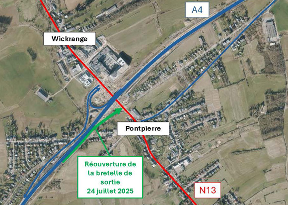 A4: La sortie 3 de l’échangeur Pontpierre en direction du Luxembourg de nouveau accessible à partir du jeudi 24 juillet 2025