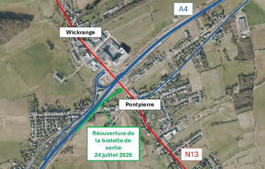 A4: La sortie 3 de l’échangeur Pontpierre en direction du Luxembourg de nouveau accessible à partir du jeudi 24 juillet 2025