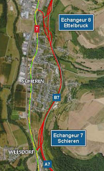 A7 + B7: Chantier entre l’échangeur Colmar-Berg et l’échangeur Ingeldorf du vendredi 25 juillet vers 20h00 jusqu’au lundi 28 juillet vers 05h00