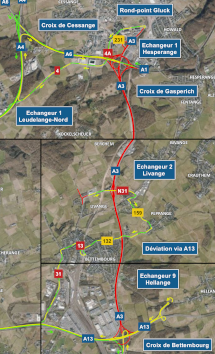 Chantier sur l’autoroute A3 entre la croix de Gasperich et la croix de Bettembourg (20-23.03.2026)