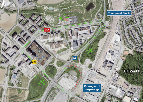 Fermeture de la bretelle de sortie de l’échangeur Hesperange de l’A3 en direction de Luxembourg Ville (02-03.05.2026)