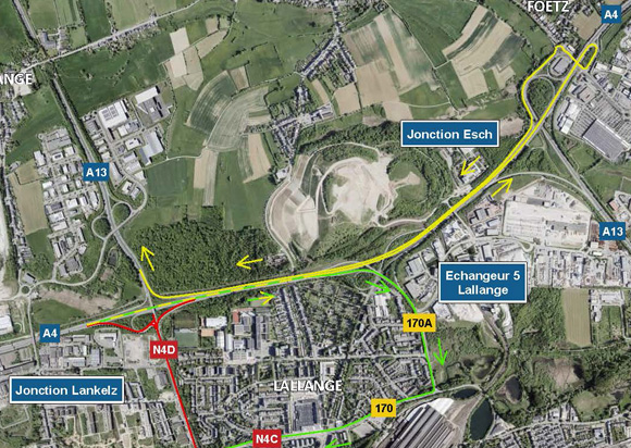 A4/N4D - Barrage de la route nationale N4D et de la bretelle jonction Lankelz de Raemerich vers Pétange (26-30.05.2026)