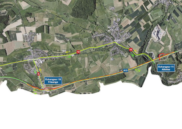 A13: Chantier entre l’échangeur Altwies et l’échangeur Frisange de l’autoroute (10-13.07.2026)