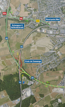A6: Chantier sur la croix de Cessange (10-11.07.2026)