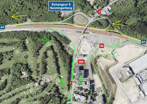 A1: Chantier sur l’échangeur Senningerberg de l’autoroute du vendredi 4 septembre 2026 vers 21h00 jusqu’au lundi 7 septembre 2026 vers 5h00.