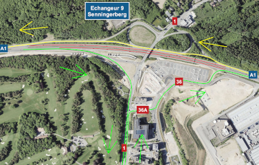 A1: Chantier sur l’échangeur Senningerberg de l’autoroute du vendredi 4 septembre 2026 vers 21h00 jusqu’au lundi 7 septembre 2026 vers 5h00.