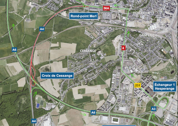 A4: Chantier entre la croix de Cessange et le rond-point Merl de l’autoroute (18-21.09.2026)