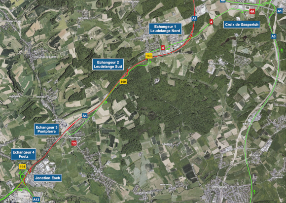 A4: Renouvellement de la couche de roulement entre la Jonction Esch et la Croix de Cessange de l’autoroute du vendredi 25 septembre vers 20h00 jusqu’au lundi 28 septembre vers 05h00.